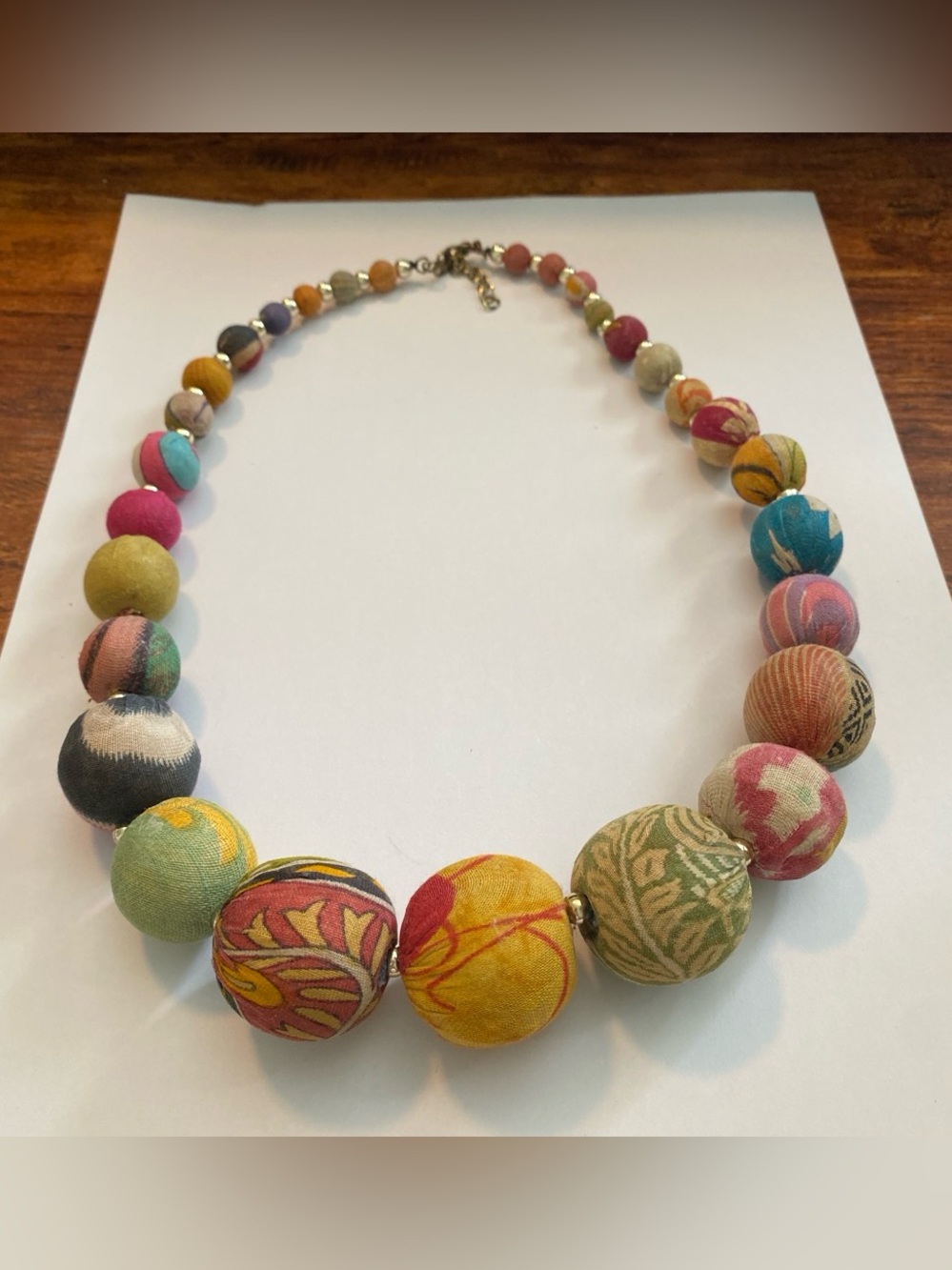 Handmade Kantha Multicolor Fabric Bead Necklace